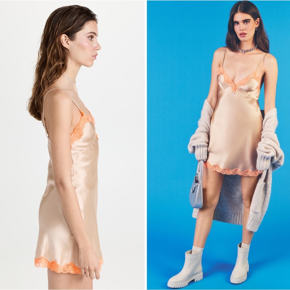 NWT Alexander Wang v- Neck Slip Dress with Lace 4 in Peach Sorbet